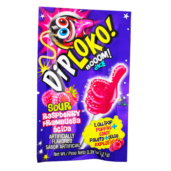 Dip Loko Sour Raspberry Popping Candy Lollipop