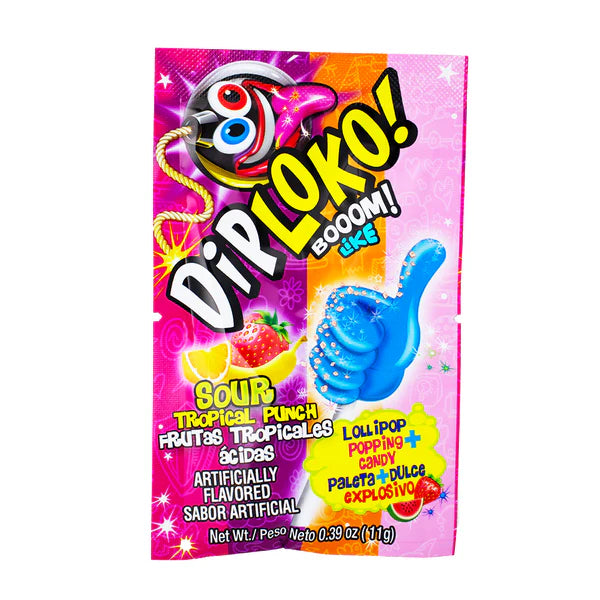 Dip Loko Sour Tropical Punch Popping Candy Lollipop