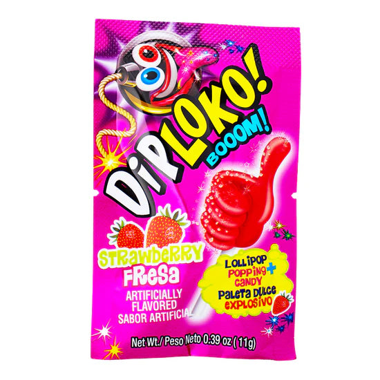 Dip Loko Strawberry Popping Candy Lollipop